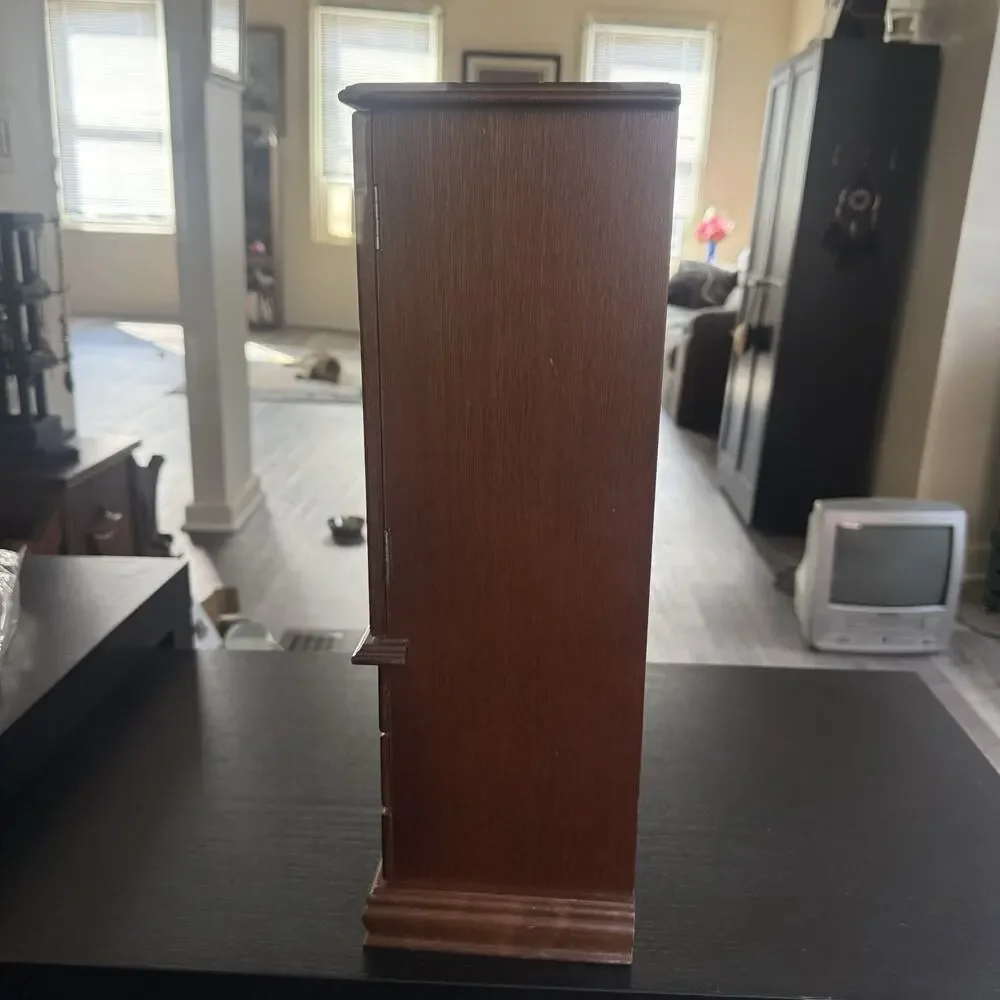 Vintage Wooden Jewelry Armoire Box Cabinet Chest Organizer Drawers Glass Doors